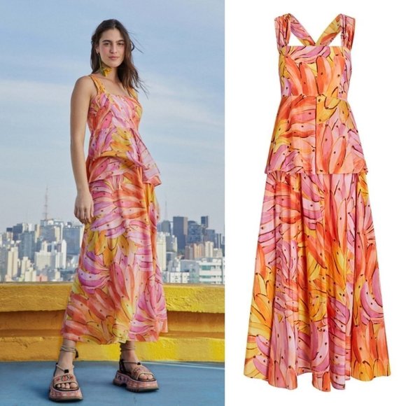 FARM Rio Dresses & Skirts - NWT! FARM RIO Pink Ombre Bananas Cross Back Maxi Dress Size Smalll